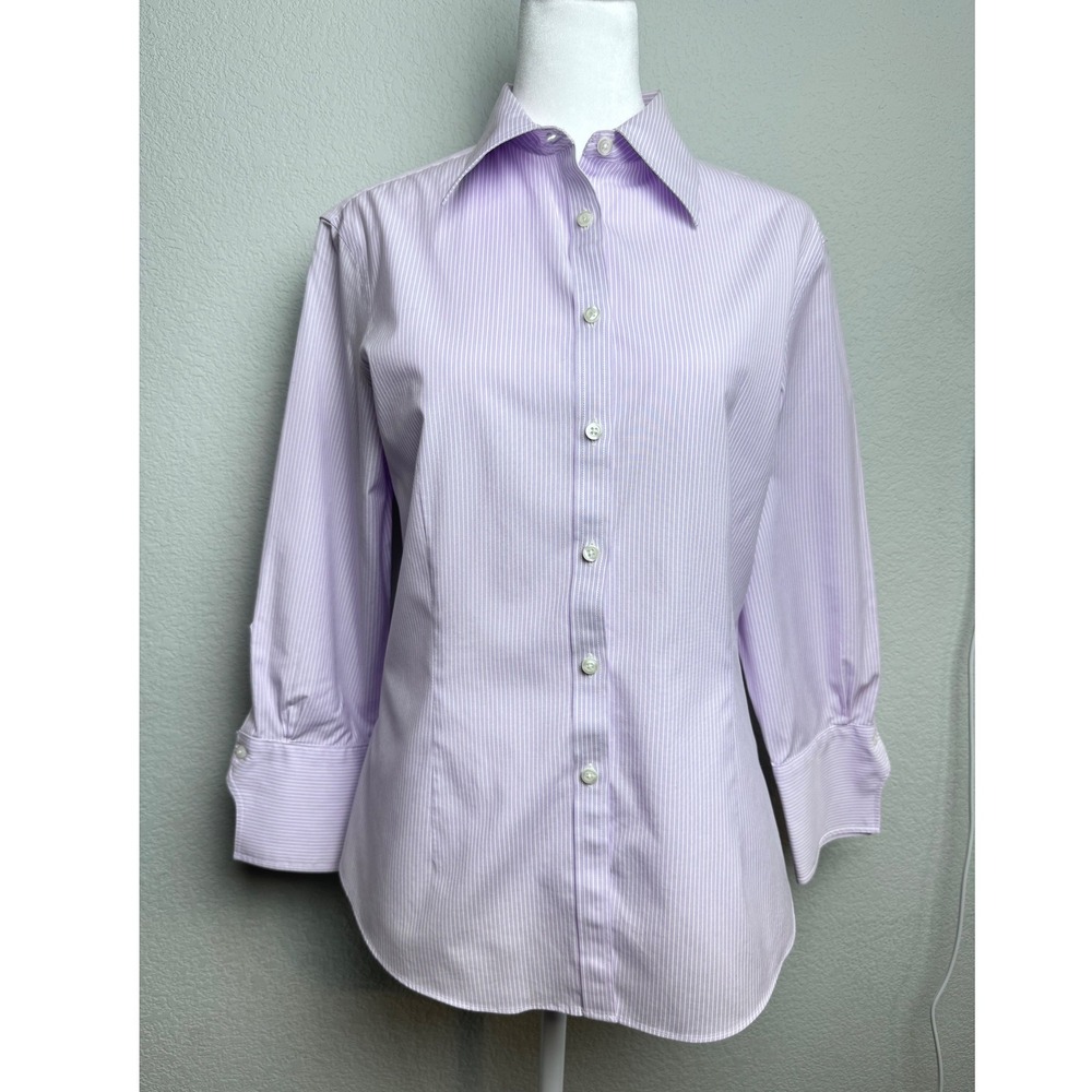 Brooks Brothers Non-Iron Stretch Fitted Shirt Lavender Stripe Womens 10
